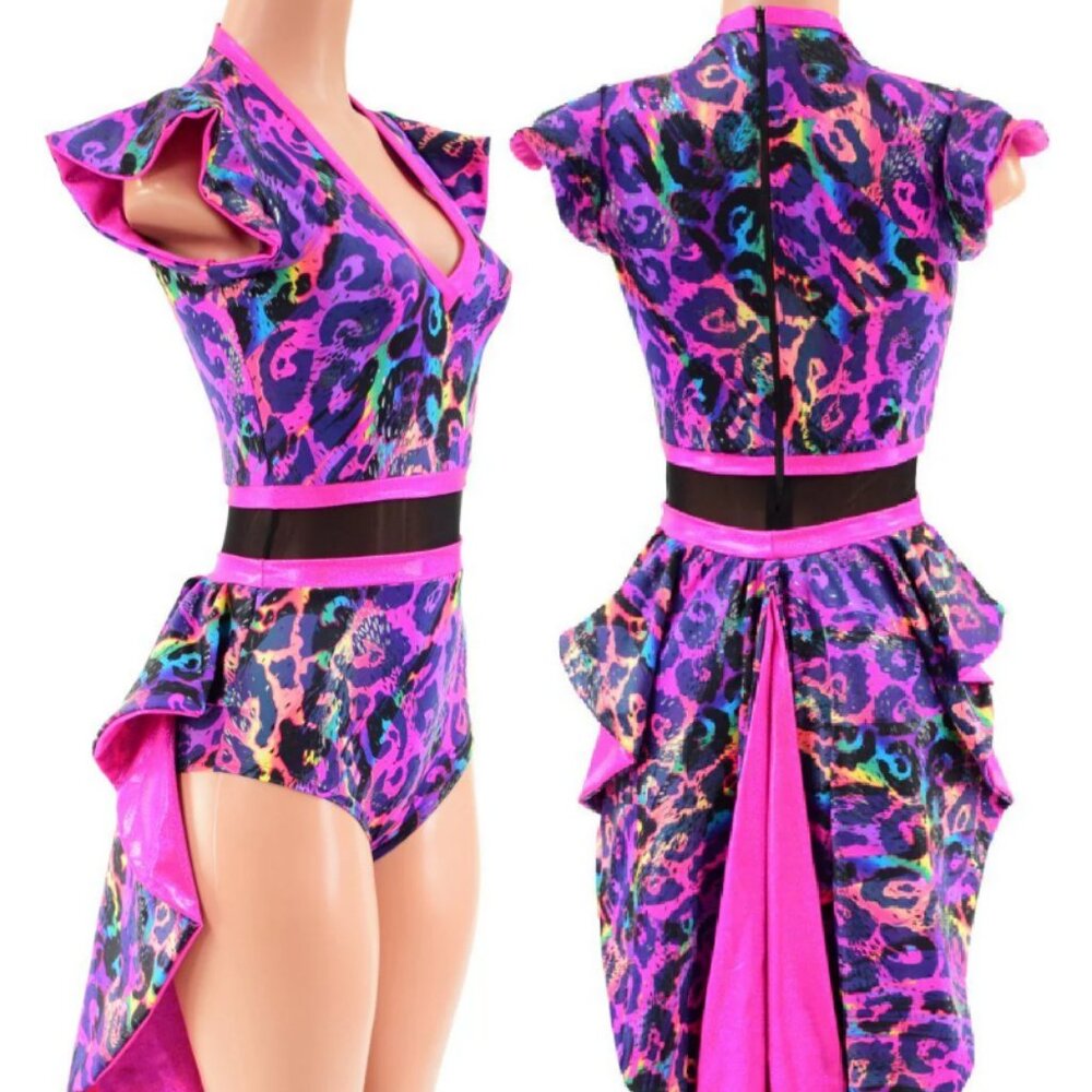 Coquetry Rainbow Leopard V Neck Tuxedo Back Romper Medium NWT $138 CUSTOM piece